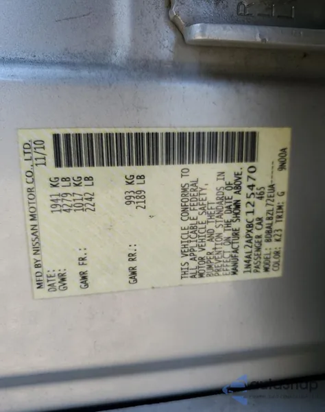 2011 Nissan Altima Base from USA, damaged, VIN 1N4AL2APXBC125470